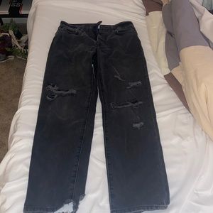 Black ripped high rise mom jeans